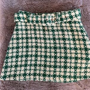Zara Green and Cream A-Line Tweed Skirt
